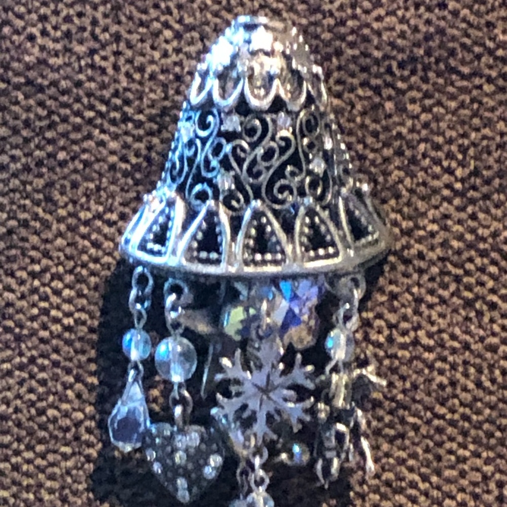 Vintage Kirks Folly Silver Bell Brooch, Crystal Snowflake Angels Stars Hearts